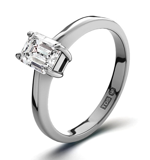 Certified Emerald Cut Platinum Diamond Engagement Ring 0.50CT-G-H/SI